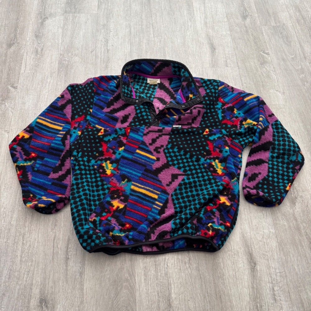 Vintage Obermeyer Boulder Fleece Pullover Large Geometric Abstract synchilla